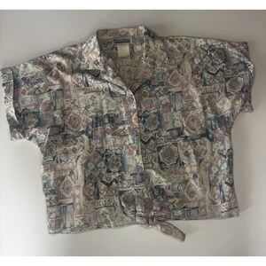 Vintage Connection Related Separates Aztec Button‎ Up Tie Shirt